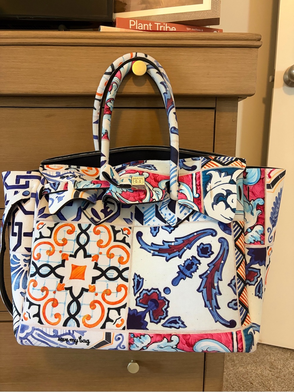 Save my Bag Birkin Style Dolce Capri Print Top Handle Bag Made Italy Need Repair